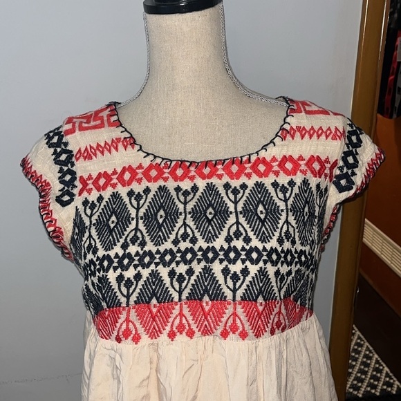 Anthropologie Edme & Esyllte Petra Swing Dress Cream Embroidered Design Medium - Picture 2 of 8